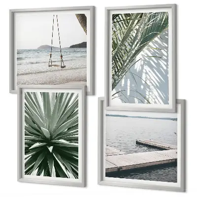 Set de cuadros modernos para salón diseño de puente colgante con hojas de palmera