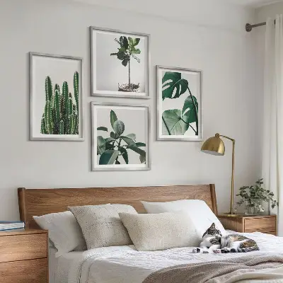 Set de 4 cuadros decorativos para salón diseño de estética de plantas tropicales