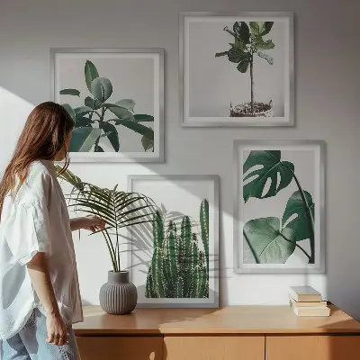 Set de 4 cuadros decorativos para salón diseño de estética de plantas tropicales