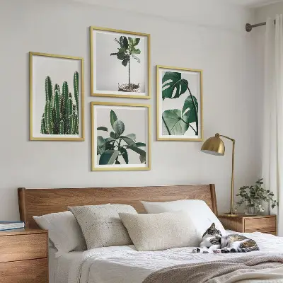 Set de 4 cuadros decorativos para salón diseño de estética de plantas tropicales