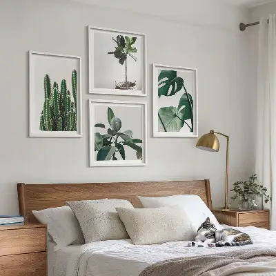 Set de 4 cuadros decorativos para salón diseño de estética de plantas tropicales
