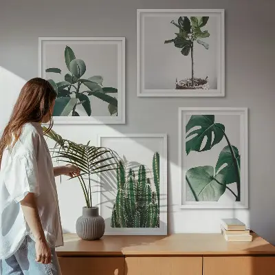 Set de 4 cuadros decorativos para salón diseño de estética de plantas tropicales
