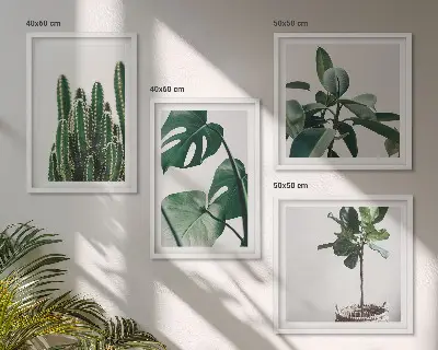 Set de 4 cuadros decorativos para salón diseño de estética de plantas tropicales