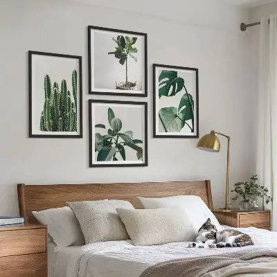 Set de 4 cuadros decorativos para salón diseño de estética de plantas tropicales