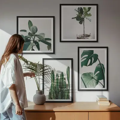 Set de 4 cuadros decorativos para salón diseño de estética de plantas tropicales
