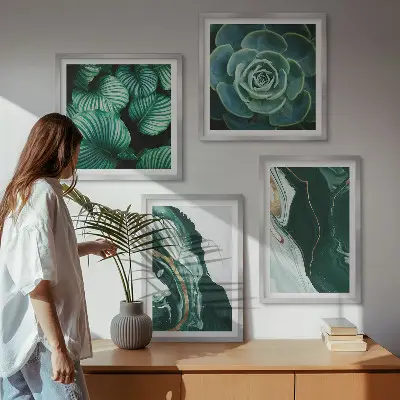 Galería de pared con patrones abstractos de hojas suculentas