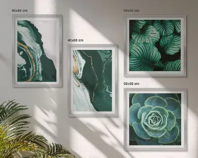 Galería de pared con patrones abstractos de hojas suculentas