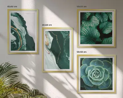 Galería de pared con patrones abstractos de hojas suculentas