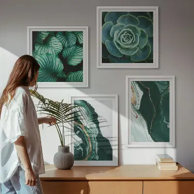 Galería de pared con patrones abstractos de hojas suculentas