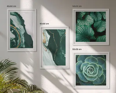 Galería de pared con patrones abstractos de hojas suculentas