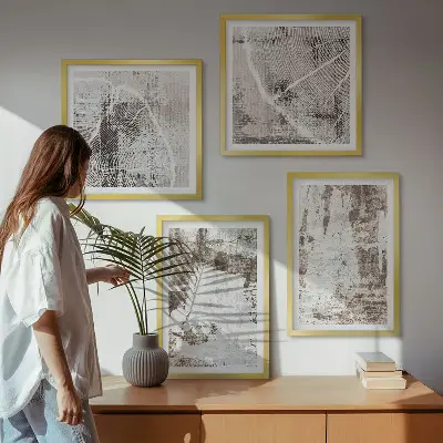 Galería de pared con patrones abstractos en color blanco y marrón