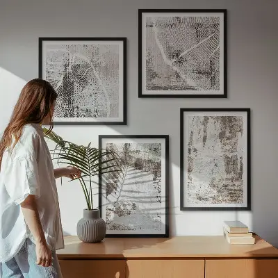 Galería de pared con patrones abstractos en color blanco y marrón