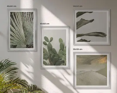 Set de 4 cuadros para salón con hojas de plantas tropicales en tonos pastel