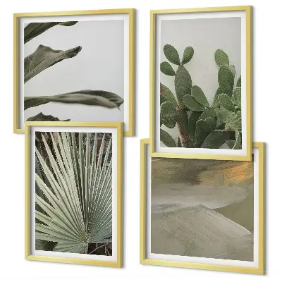 Set de 4 cuadros para salón con hojas de plantas tropicales en tonos pastel