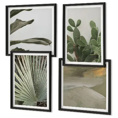 Set de 4 cuadros para salón con hojas de plantas tropicales en tonos pastel