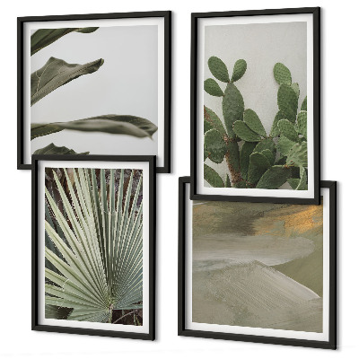 Set de 4 cuadros para salón Hojas de plantas tropicales en tonos pastel