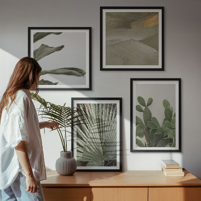 Set de 4 cuadros para salón Hojas de plantas tropicales en tonos pastel