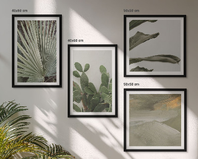 Set de 4 cuadros para salón Hojas de plantas tropicales en tonos pastel
