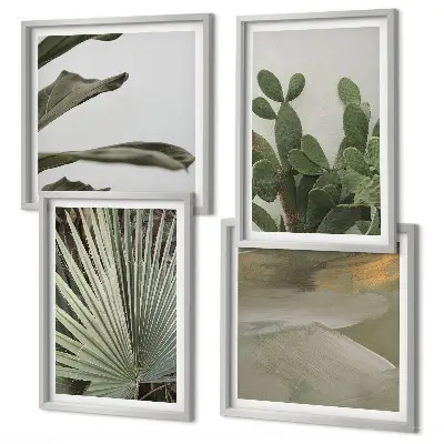 Set de 4 cuadros para salón con hojas de plantas tropicales en tonos pastel