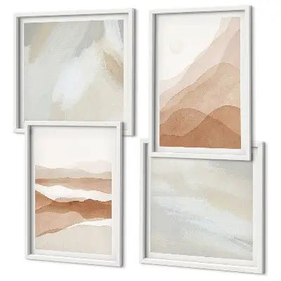 Set de cuadros modernos para salón con paisajes abstractos en color marrón
