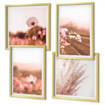 Set de 4 cuadros para salón con diseño de flores silvestres en los prados en verano