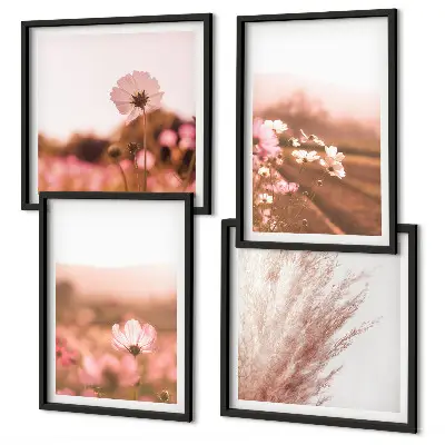 Set de 4 cuadros para salón con diseño de flores silvestres en los prados en verano