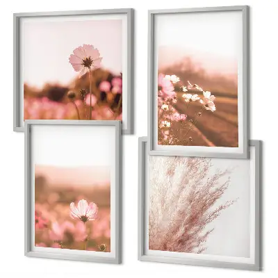Set de 4 cuadros para salón con diseño de flores silvestres en los prados en verano