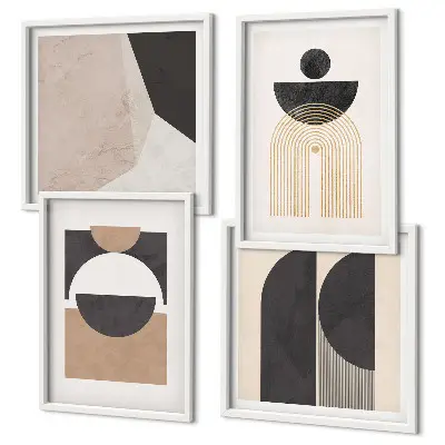Set de cuadros modernos para salón diseño de formas abstractas en tonos beige y marrón