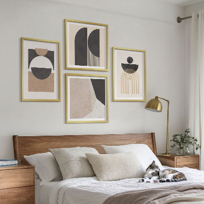 Set de cuadros modernos para salón Formas abstractas beige marrón