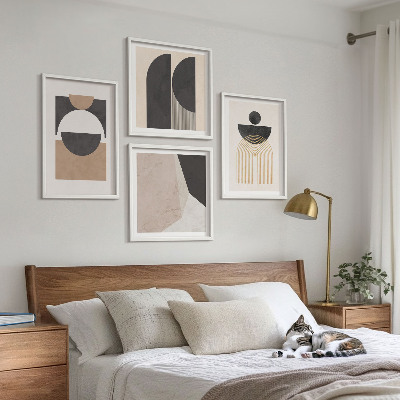 Set de cuadros modernos para salón Formas abstractas beige marrón