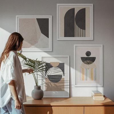 Set de cuadros modernos para salón Formas abstractas beige marrón