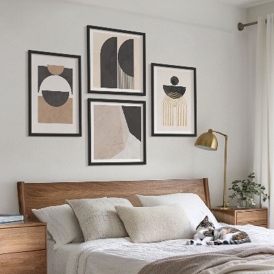 Set de cuadros modernos para salón Formas abstractas beige marrón