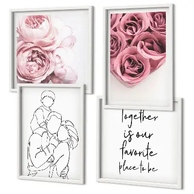 Set de 4 cuadros para salón con diseño de ramos de rosas dibujados a mano
