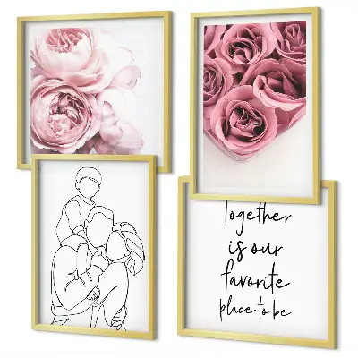 Set de 4 cuadros para salón con diseño de ramos de rosas dibujados a mano
