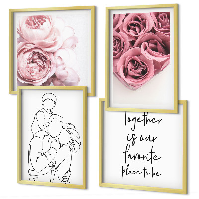 Set de 4 cuadros para salón Ramos de rosas dibujados a mano en familia