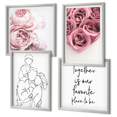 Set de 4 cuadros para salón Ramos de rosas dibujados a mano en familia