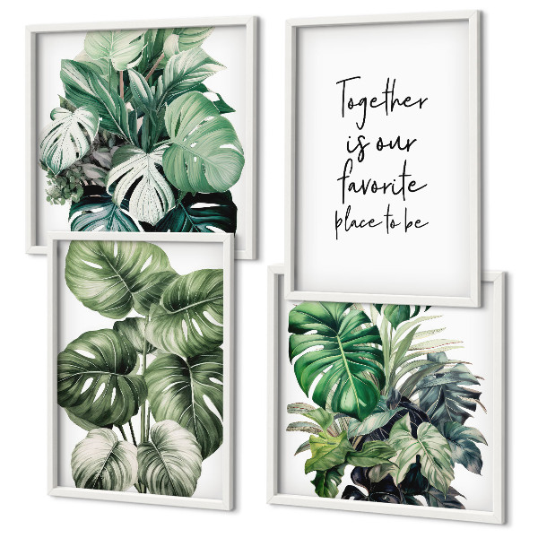 Set de cuadros modernos para salón Decoración con hojas tropicales verdes