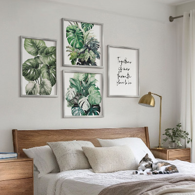 Set de cuadros modernos para salón Decoración con hojas tropicales verdes