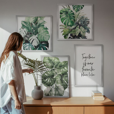 Set de cuadros modernos para salón Decoración con hojas tropicales verdes