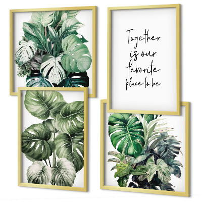 Set de cuadros modernos para salón Decoración con hojas tropicales verdes