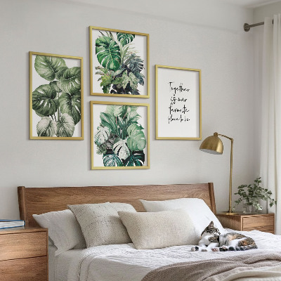 Set de cuadros modernos para salón Decoración con hojas tropicales verdes