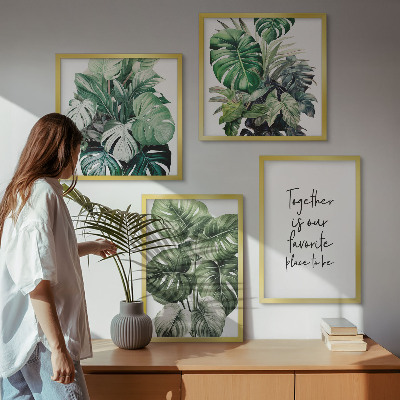 Set de cuadros modernos para salón Decoración con hojas tropicales verdes