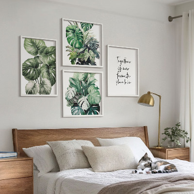 Set de cuadros modernos para salón Decoración con hojas tropicales verdes