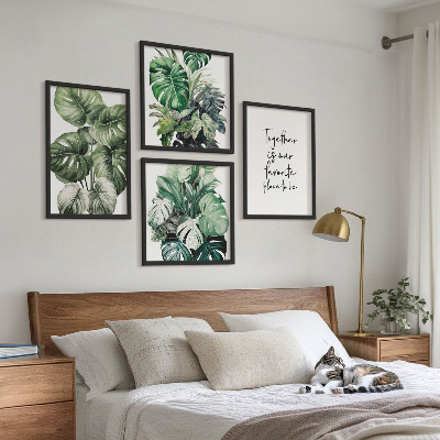 Set de cuadros modernos para salón Decoración con hojas tropicales verdes