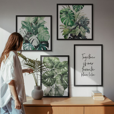 Set de cuadros modernos para salón Decoración con hojas tropicales verdes