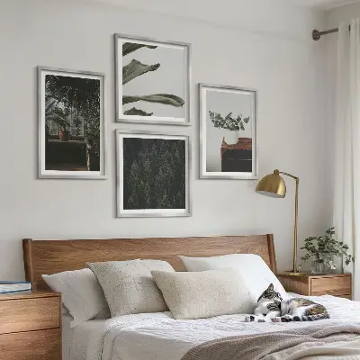 Set de 4 cuadros de plantas rústicas en maceta decoración para salón