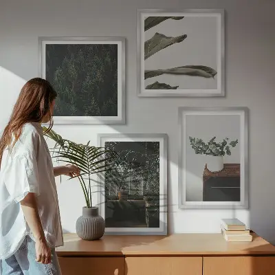 Set de 4 cuadros de plantas rústicas en maceta decoración para salón