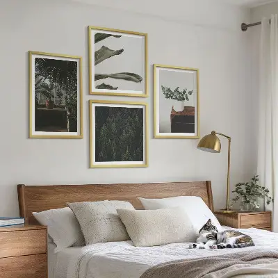 Set de 4 cuadros de plantas rústicas en maceta decoración para salón