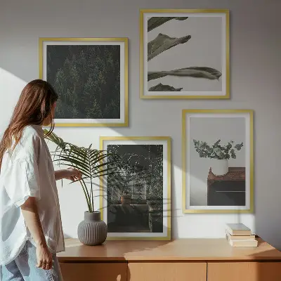 Set de 4 cuadros de plantas rústicas en maceta decoración para salón