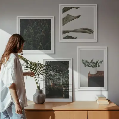 Set de 4 cuadros de plantas rústicas en maceta decoración para salón
